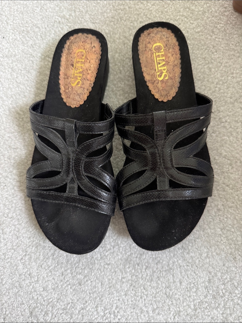 Chaps Black Cutout Strappy Slide Sandals